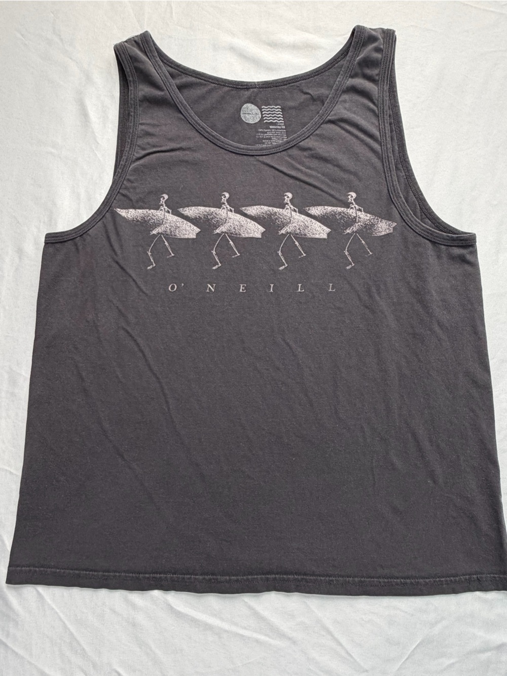 O'Neill Black Tank with White Skeleton Surf Graphic